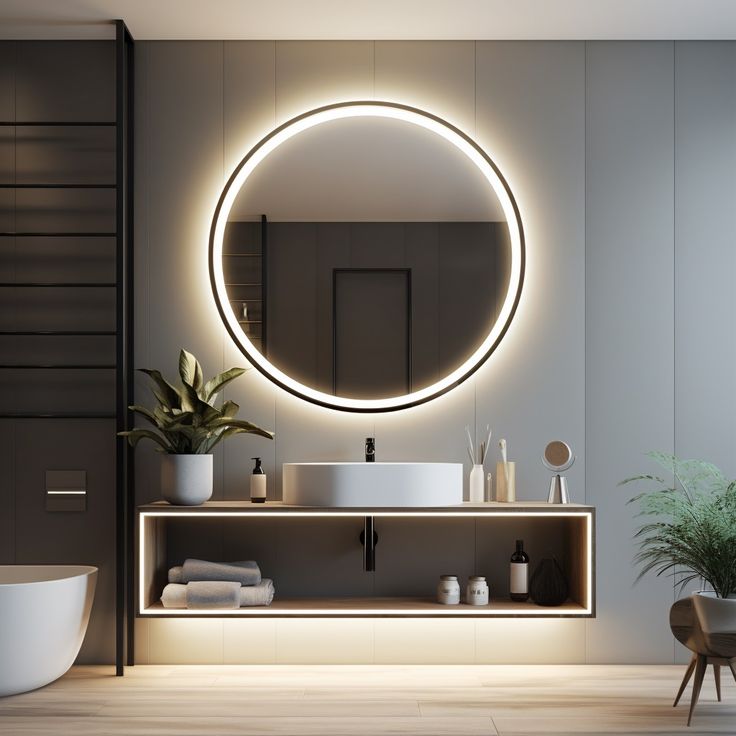Espelho de casa de banho Moderno, Multifunctional, Iluminado por LED e Anti-Vapor